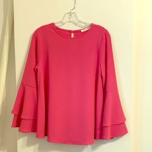 Lake Flower Pink Top w/ Bell Sleeves, NWT, Medium